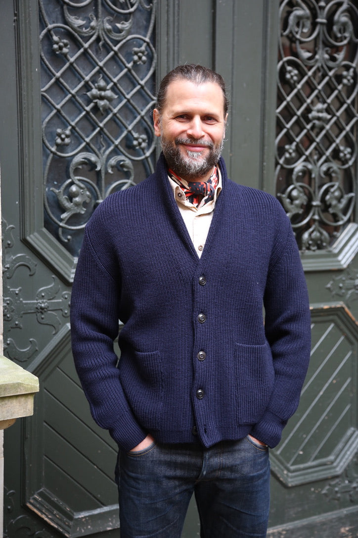 GRP Italy Shawl Collar Cardigan Blue – 14oz Onlinestore